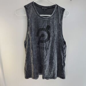 Peloton sleeveless acid washed black tee